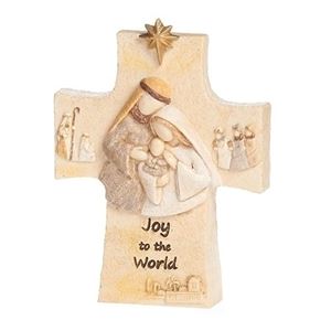 Joy to the World 4.75" Nativity Standing Cross Faith Stone