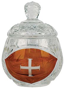 Ablution Cup. Or for the distribution of ashes. Crystal with engraved cross. 3-3/8"H., 3 oz. cap.