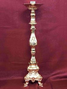 K872 Candlestick  Brass with Gold plate.   27 3/4"H., 8" base, 1 1/2" socket.  ?Floor Candlestick