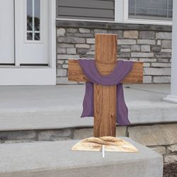 Lenten Indoor/Outdoor Standing Cross with Purple Bunting