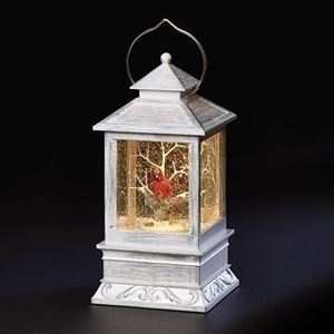 CONTINUOUS MOTION!!! 8.5" LED Lighted Cardinal Lantern with continuous swirl glitter water inside