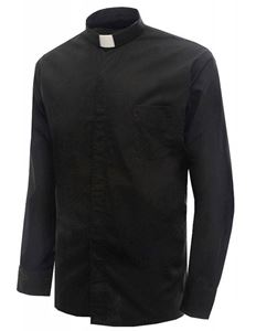Long Sleeve Clergy Shirt-Black 65% Poly/35% Cotton