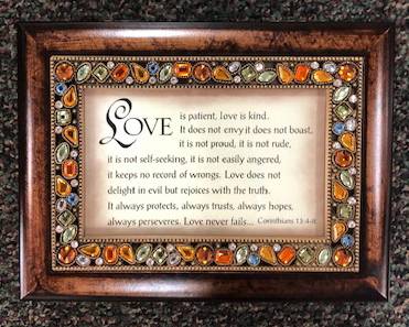 Love Is Patient, Love Is Kind Jeweled Amber Music Box Plays: Amazing Grace