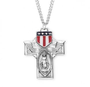 Military "Winged" Sterling Silver Miraculous Medal Pendant