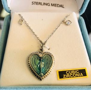 Miraculous Heart Medal Sterling w/Blue Enamel on an 18" Chain