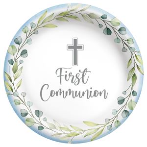 My First Communion 6 3/4" Round Plates - Blue