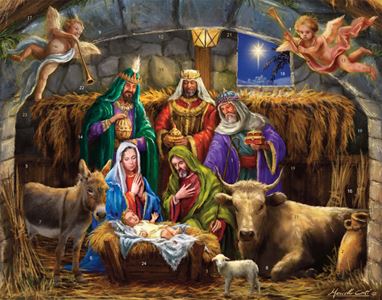 Nativity Manger 11" x 14" Advent Calendar with Glitter