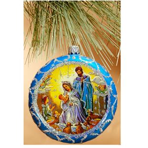 Nativity Scene 5" Blue Christmas Ornament Made In Ukraine