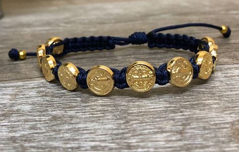 Navy and Gold St. Benedict Blessing Bracelet with Story Card