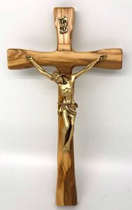 Olivewood 9.5" Wall Crucifix with Gold Corpus, From Italy