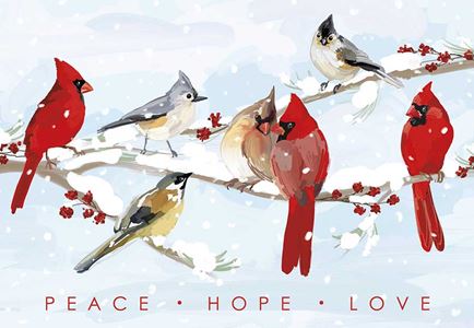 Peace Love Joy Cardinals Boxed Christmas Cards 10/PKG