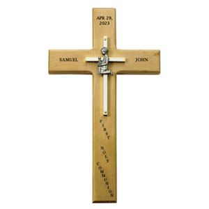 Personalized Boy First Communion 10" Maple Wood/Brass Wall Cross
