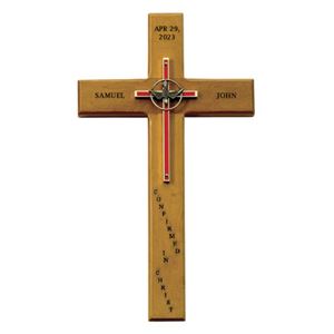 Personalized Confirmation 9.75" Maple Wood/Brass Wall Cross