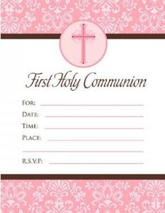 Pink Cross First Communion Invitations