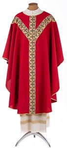 Red Chasuble from Italy with Cross Y Banding and Plain Collar