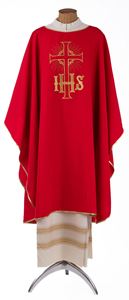 Red Chasuble from Italy with IHS Cross and Plain Collar
