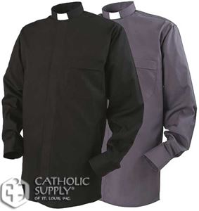 Reliant Tab Collar Clergy Shirt, Long Sleeve Grey Black