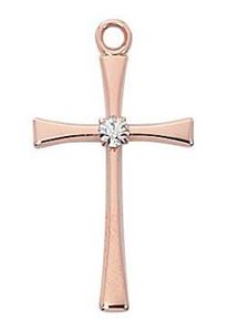 Rose Gold Cross with Crystal Stone on 18" Chain