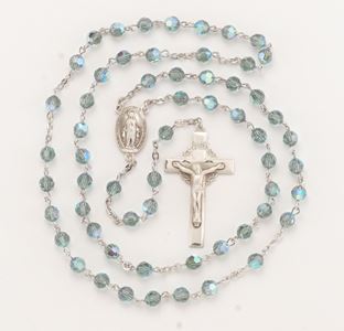 Round Erinite Swarovski Crystal Sterling Silver Rosary