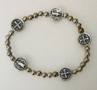 Simple Gold Bead St. Benedict Bead Bracelet with 5 Medals