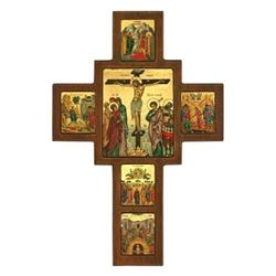 The Crucifixion of Jesus Christ and Scenes of His Life Icons Cross – Engraved Wood