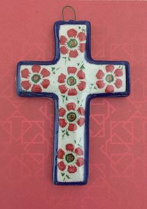 Small Hand Painted Glazed Ceramic Cross with Flowers (Straight) from Mexico