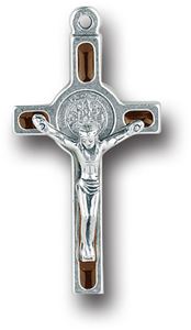 St. Benedict 1.5" Antique Silver Cross in Brown Epoxy