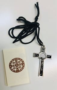 ??St. Benedict 2" Enamel Crucifix on Cord Necklace from Italy