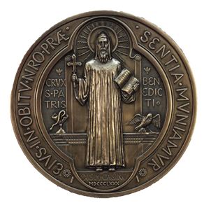 St. Benedict 7" Wall Medal, Lightly Painted Bronze