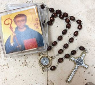 St. Benedict Rosary with Brown Wooden Beads