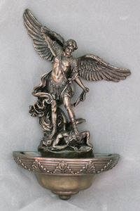 St. Michael 9" Holy Water Font, Cold Cast Bronze
