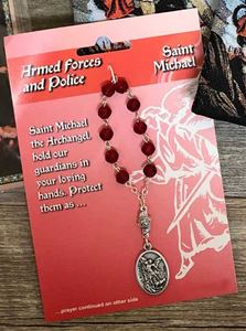 One Decade Rosary- St Michael Armed Forces & Police Prayer Red Beads