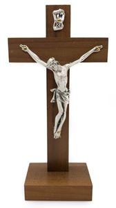 Standing Walnut Crucifix Silver 7.5"
