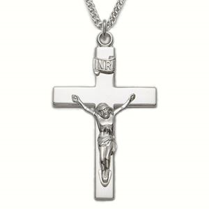 Sterling Silver Crucifix Necklace with "Our Lords Prayer" Stamped on Back On 24" Stainless Chain