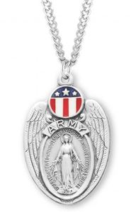 Sterling Silver Miraculous Medal Army Shield
