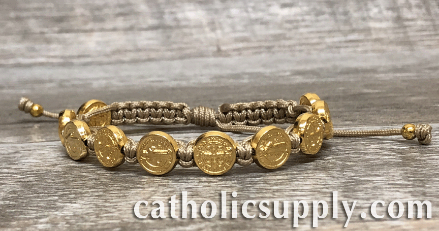 Tan and Gold St. Benedict Blessing Bracelet