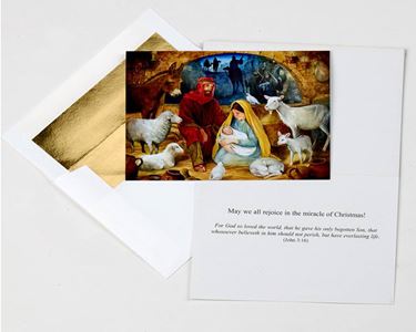 The Stable Deluxe Boxed Christmas Cards, 15 Cards with 16 Gold Foil Envelopes