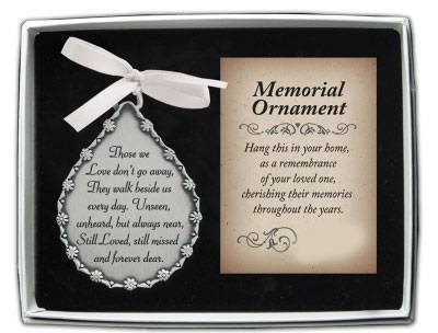 Those We Love Dont Go Away Memorial Ornament with Crystal Stones and White Ribbon
