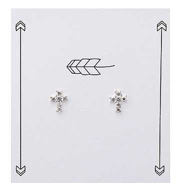 Tiny cubic zirconia cross earring set, comes card. ?Earrings measure 0.5" tall, sterling silver posts.