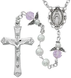White Pearl and Pink Angel Bead Rosary