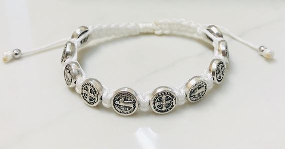 White and Silver St. Benedict Blessing Bracelet