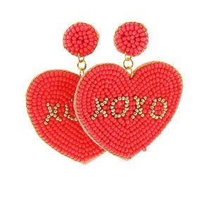 XOXO Neon Pink Heart Beaded Earrings
